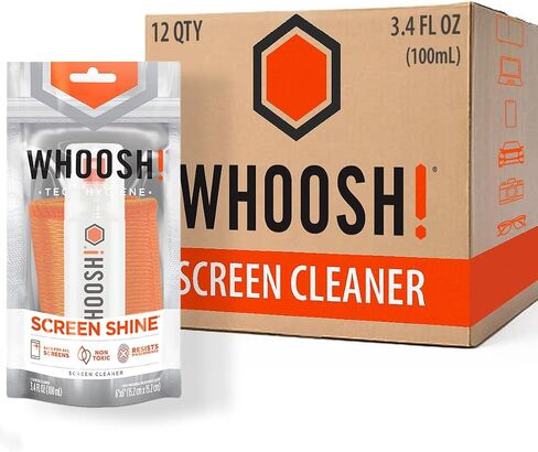 WHOOSH! Screen Cleaner Kit – Best for – Smartphones, iPads, Eyeglasses, e-Readers, LED, LCD & TVs (3.4 Oz W/2 Cloths) in Kuwait