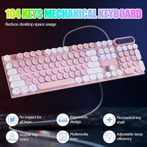 Wired Crack Rainbow Gaming Keyboard, 104 Keys Light Up Mechanical Feeling Computer Keyboard, Wired Gaming Keyboard for PC MAC Xbox Gamer(Black) in Kuwait