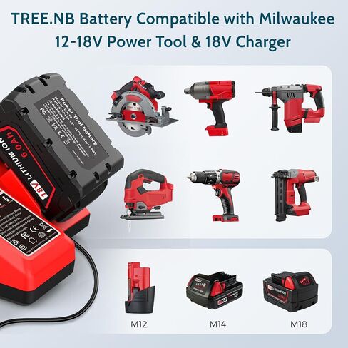 6.0Ah M18 Battery Replacement for Milwaukee M18 Battery 48-11-1850 48-11-1852 48-11-1850R 48-11-1840 48-11-1828 48-11-1820 Compatible with Milwaukee 18V Battery(2Pack) in Kuwait