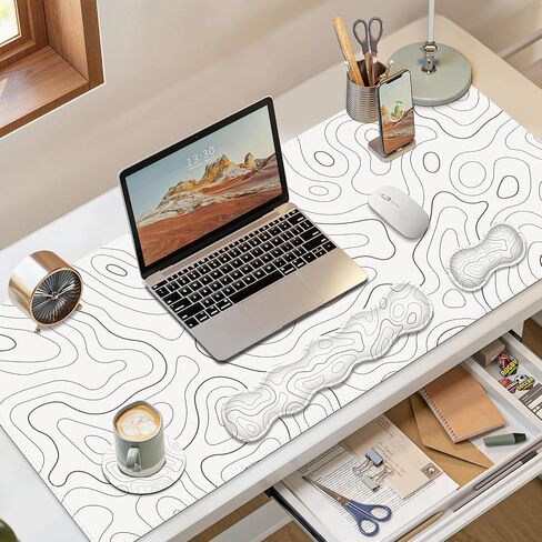 Desk Mat Gaming Mouse Pad, Cute Desk Matt Keyboard Wrist Rest for Desktop, Anti-Slip Big Mousepad Stitched Edges, XXL Large Mouse Pad with Wrist Support for Home Office Computer I Morandi Daisy in Kuwait