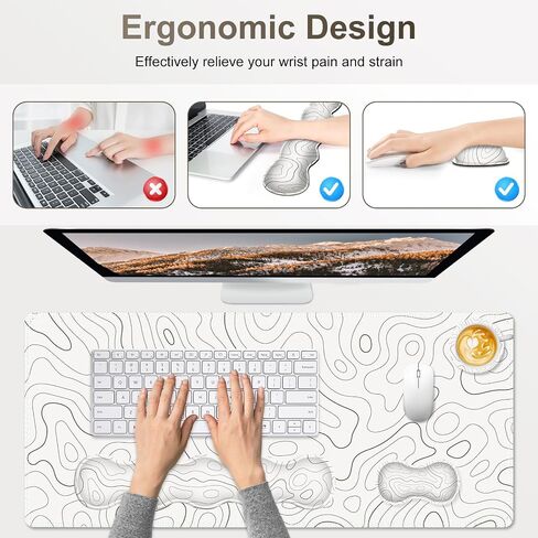 Desk Mat Gaming Mouse Pad, Cute Desk Matt Keyboard Wrist Rest for Desktop, Anti-Slip Big Mousepad Stitched Edges, XXL Large Mouse Pad with Wrist Support for Home Office Computer I Morandi Daisy in Kuwait