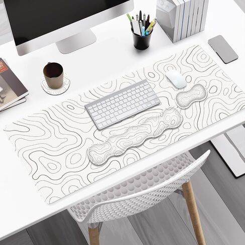 Desk Mat Gaming Mouse Pad, Cute Desk Matt Keyboard Wrist Rest for Desktop, Anti-Slip Big Mousepad Stitched Edges, XXL Large Mouse Pad with Wrist Support for Home Office Computer I Morandi Daisy in Kuwait
