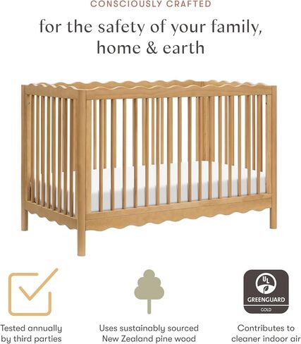 Babyletto Swell 4-in-1 Convertible Crib with Toddler Bed Conversion Kit in Light Sage, Greenguard Gold Certified in Kuwait