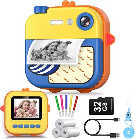 طباعة فورية لكاميرا الأطفال - كاميرا فيديو رقمية فورية بدقة 1080 بكسل للأطفال، هدايا عيد ميلاد عيد الميلاد للفتيات والأولاد من سن 3 إلى 12 عامًا، كاميرات للأطفال الصغار مع 3 لفات بدون ورق طباعة حبر وبطاقة SD 32 جيجا - أزرق in Kuwait