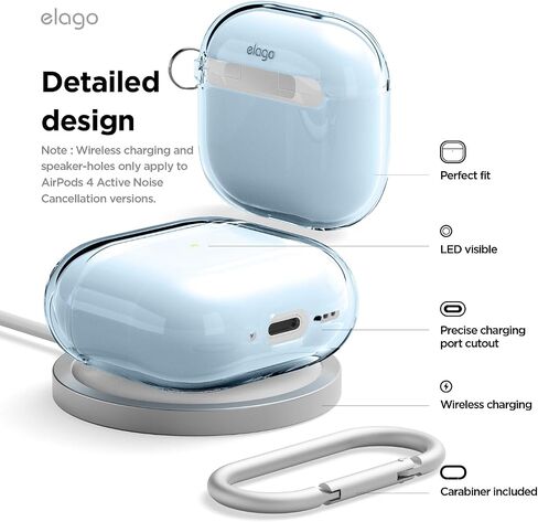 elago Clear Case Compatible with AirPods 4 Case - Compatible with AirPods 4th Generation Case, Carabiner Included, Reduced Yellowing, Wireless Charging, Shock Resistant, Full Protection (Transparent) in Kuwait