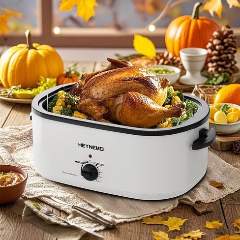 28 Quart Electric Roaster Oven with Visible & Self-Basting Lid, Large Turkey Roaster with Defrost Warm Function, Adjustable Temperature, Removable Pan Rack, Stainless Steel, Silver in Saudi Arabia