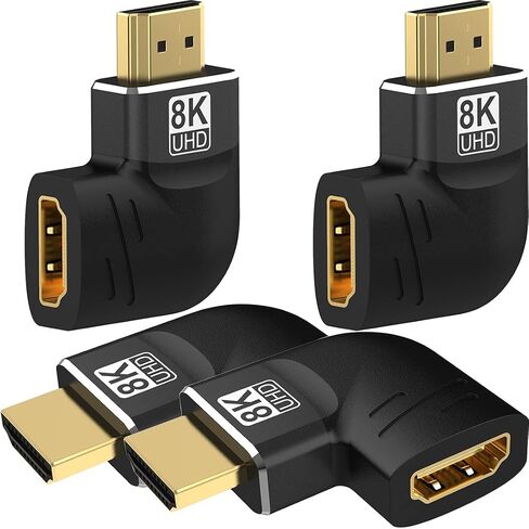 Warmstor 8K HDMI Adapter Right Angle 4 Pack, HDMI 2.1 Male to Female Adapters Up Down Left Right 270 90 Degree Adapter Gold Plated Support 8K@60Hz, 4K@120Hz, HDR, eARC for HDTV Switch Laptop PS4 PS5 in Kuwait