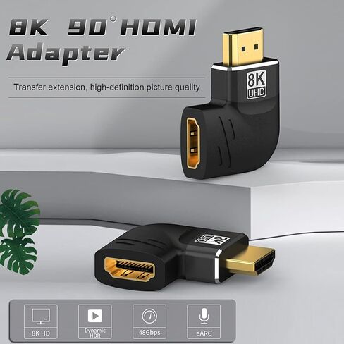 Warmstor 8K HDMI Adapter Right Angle 4 Pack, HDMI 2.1 Male to Female Adapters Up Down Left Right 270 90 Degree Adapter Gold Plated Support 8K@60Hz, 4K@120Hz, HDR, eARC for HDTV Switch Laptop PS4 PS5 in Kuwait