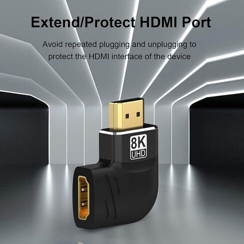 Warmstor 8K HDMI Adapter Right Angle 4 Pack, HDMI 2.1 Male to Female Adapters Up Down Left Right 270 90 Degree Adapter Gold Plated Support 8K@60Hz, 4K@120Hz, HDR, eARC for HDTV Switch Laptop PS4 PS5 in Kuwait