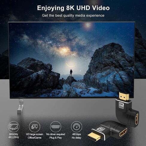 Warmstor 8K HDMI Adapter Right Angle 4 Pack, HDMI 2.1 Male to Female Adapters Up Down Left Right 270 90 Degree Adapter Gold Plated Support 8K@60Hz, 4K@120Hz, HDR, eARC for HDTV Switch Laptop PS4 PS5 in Kuwait