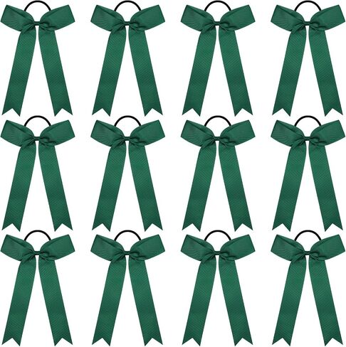 DEEKA 16 PCS Collegiate Style Long Tail Skinny Ponytail Holders - Handmade Bows for Girls, Teens, Softball, Cheerleaders, Sports - Red in Kuwait