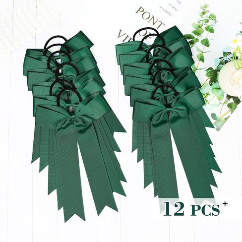 DEEKA 16 PCS Collegiate Style Long Tail Skinny Ponytail Holders - Handmade Bows for Girls, Teens, Softball, Cheerleaders, Sports - Red in Kuwait