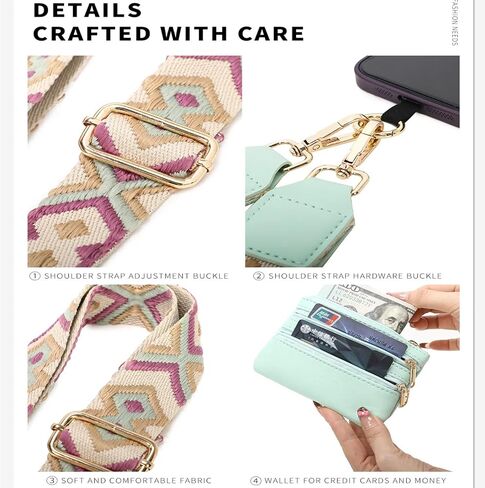 Clip and Go Strap for Phone with Wallet Crossbody, Clip & Go Strap with Pouch for Cell Phone, Cross Body Phone String with Zipper Wallet Pouch, Adjustable Phone Strap Crossbody & Lanyard (Leopard 1PC) in Saudi Arabia