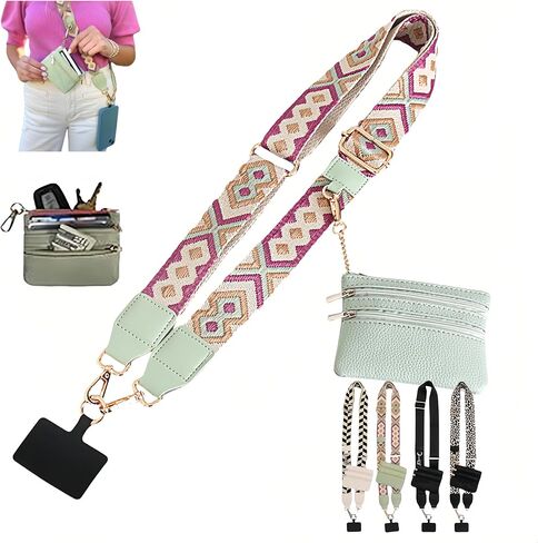 Clip and Go Strap for Phone with Wallet Crossbody, Clip & Go Strap with Pouch for Cell Phone, Cross Body Phone String with Zipper Wallet Pouch, Adjustable Phone Strap Crossbody & Lanyard (Leopard 1PC) in Saudi Arabia