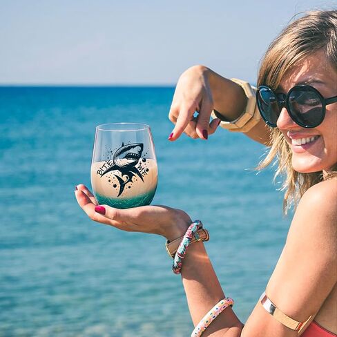 Whale Stemless Wine Glasses: Handmade Crackle Teal Beach Wine Glass for Women, Ocean Themed Birthday Day Gifts 18 Ounces - Set of 1 in Saudi Arabia