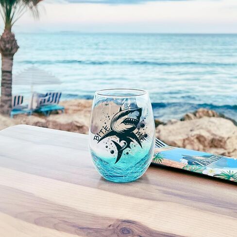 Whale Stemless Wine Glasses: Handmade Crackle Teal Beach Wine Glass for Women, Ocean Themed Birthday Day Gifts 18 Ounces - Set of 1 in Saudi Arabia