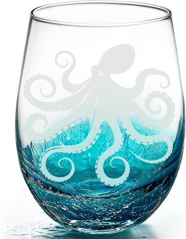 Whale Stemless Wine Glasses: Handmade Crackle Teal Beach Wine Glass for Women, Ocean Themed Birthday Day Gifts 18 Ounces - Set of 1 in Saudi Arabia