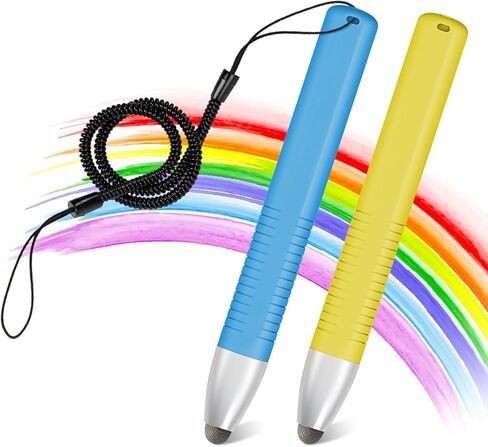 2pcs Kid-Friendly Stylus Pens for Touch Screens, Tablet Stylus Pen with Spring Cord Universal Touch Screen Capacitive Crayon Stylus Green Orange in Kuwait