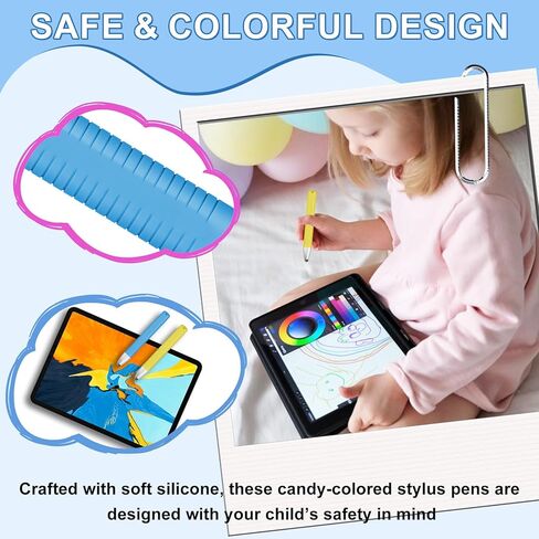 2pcs Kid-Friendly Stylus Pens for Touch Screens, Tablet Stylus Pen with Spring Cord Universal Touch Screen Capacitive Crayon Stylus Green Orange in Kuwait