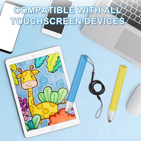 2pcs Kid-Friendly Stylus Pens for Touch Screens, Tablet Stylus Pen with Spring Cord Universal Touch Screen Capacitive Crayon Stylus Green Orange in Kuwait