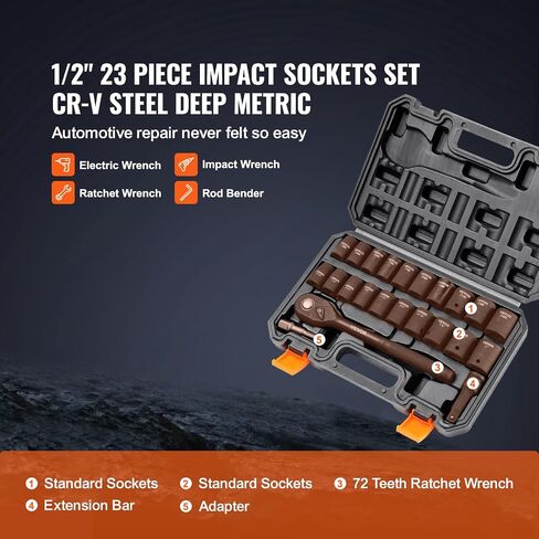 VEVOR Impact Socket Set 3/4 Inches 29 Piece Impact Sockets, 6-Point Sockets, Rugged Construction, CR-M0, 3/4 Inches Drive Socket Set Impact SAE 3/4 inch - 2-1/2 inch, with a Storage Cage in Saudi Arabia