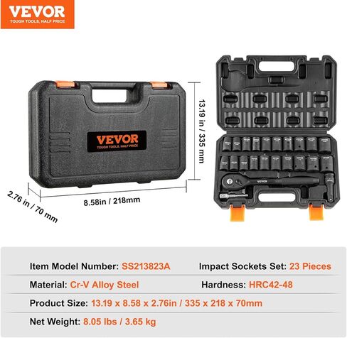 VEVOR Impact Socket Set 3/4 Inches 29 Piece Impact Sockets, 6-Point Sockets, Rugged Construction, CR-M0, 3/4 Inches Drive Socket Set Impact SAE 3/4 inch - 2-1/2 inch, with a Storage Cage in Saudi Arabia