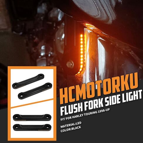 دراجة نارية أمامية LED فلوش شوكة بدوره إشارات ضوء تشغيل أقواس إضاءة مناسبة لـ Harley Touring Road King Street Gilde Electra Glide 1998-2023 كروم in Kuwait
