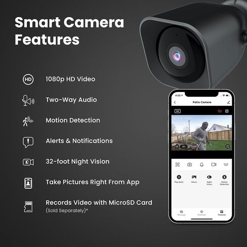 كاميرا Feit الكهربائية CAM/WM/WiFi/BAT 1080p HD خارجية تعمل بالبطارية واي فاي كاميرا مراقبة منزلية ذكية مع رؤية ليلية، صوت ثنائي الاتجاه، أبيض in Kuwait