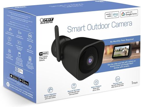 كاميرا Feit الكهربائية CAM/WM/WiFi/BAT 1080p HD خارجية تعمل بالبطارية واي فاي كاميرا مراقبة منزلية ذكية مع رؤية ليلية، صوت ثنائي الاتجاه، أبيض in Kuwait