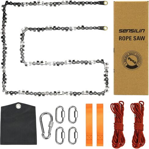 Rope Saw for Tree Limbs, 55 Inch Rope Chain Saw with 70 Sharp Teeth ＆ 46 Feet Ropes Kit, Rope Saw Tree Saw High Limb Rope Chainsaw, Pocket Chainsaw in Kuwait