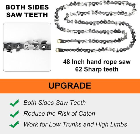 Rope Saw for Tree Limbs, 55 Inch Rope Chain Saw with 70 Sharp Teeth ＆ 46 Feet Ropes Kit, Rope Saw Tree Saw High Limb Rope Chainsaw, Pocket Chainsaw in Kuwait
