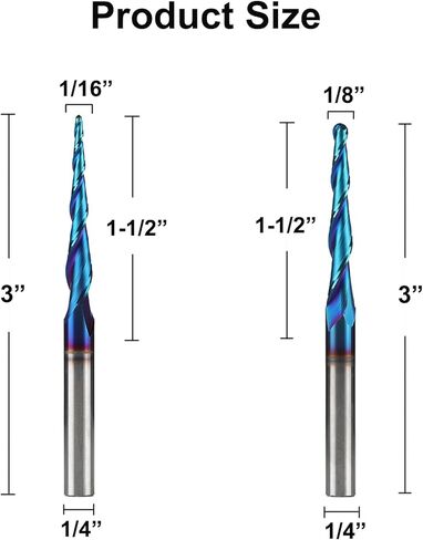 Jiiolioa ZQ2113 Spiral CNC Router Bits 1/4" Shank 3"OVL 2.4 Deg Tapered Angle Ball Nose with NACO-Blue Coating for 2D&3D Wood Carving in Saudi Arabia