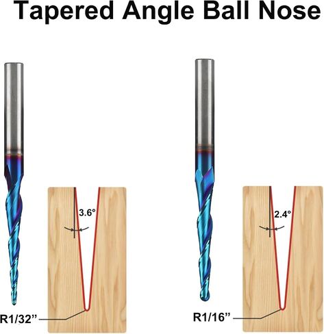 Jiiolioa ZQ2113 Spiral CNC Router Bits 1/4" Shank 3"OVL 2.4 Deg Tapered Angle Ball Nose with NACO-Blue Coating for 2D&3D Wood Carving in Saudi Arabia