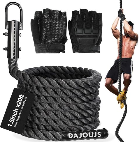 Climbing Rope Climbing Rope 1.5 Inch Diameter 15Feet Length Gym Climbing Rope for Workout Fitness & Strength Training, Gym Rope, Exercise Climbing Rope in Black for Adults or Kids Outdoor & Indoor in Saudi Arabia