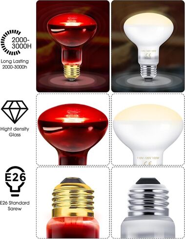 Flaspar Reptile Heat Lamp - 100W UVA Heat Lamp Bulbs Basking Spot Lights for Reptiles, Daylight Amphibians Basking Heat Lamp Bulbs for Reptiles, Bearded Dragon, Lizard, Turtle, Chicken, 2 Pack in Saudi Arabia