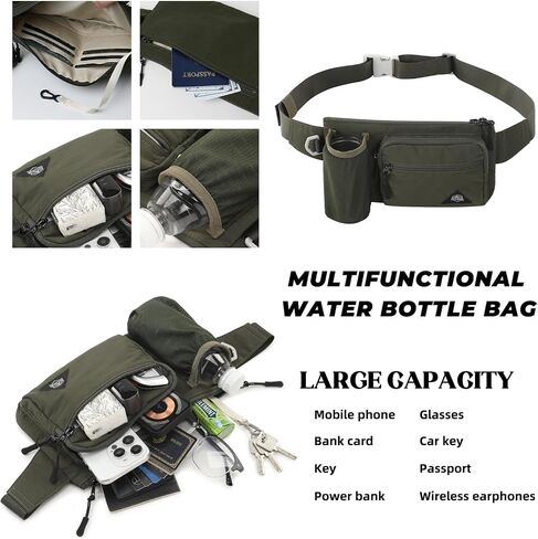 Waist Pack with Water Bottle Holder for Men Women Waist Bag Running Waist Pack Waterproof for Outdoor Travel Cycling Climbing Walking Fit All Phones (Bottle Not Included) (Beige) in Saudi Arabia