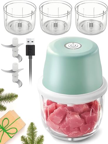 Mini Food Processor Cordless, 250ml Small Garlic Chopper 1 Cup, Battery USB Rechargeable Electric Food Chopper Wireless, Portable Vegetable Meat Blender Kitchen Mixer for Onion, Salad, Baby Food(Blue) in Saudi Arabia