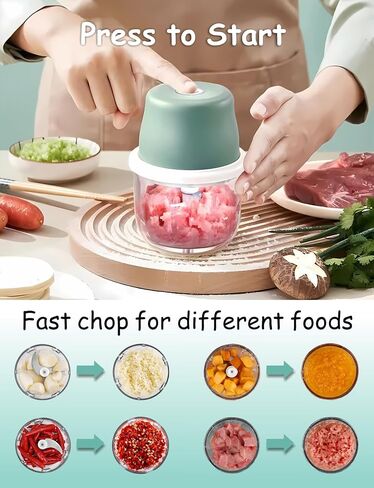 Mini Food Processor Cordless, 250ml Small Garlic Chopper 1 Cup, Battery USB Rechargeable Electric Food Chopper Wireless, Portable Vegetable Meat Blender Kitchen Mixer for Onion, Salad, Baby Food(Blue) in Saudi Arabia