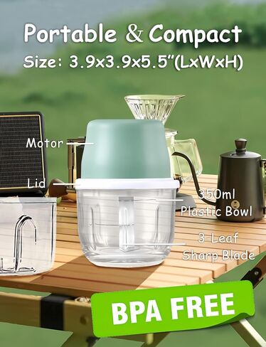 Mini Food Processor Cordless, 250ml Small Garlic Chopper 1 Cup, Battery USB Rechargeable Electric Food Chopper Wireless, Portable Vegetable Meat Blender Kitchen Mixer for Onion, Salad, Baby Food(Blue) in Saudi Arabia