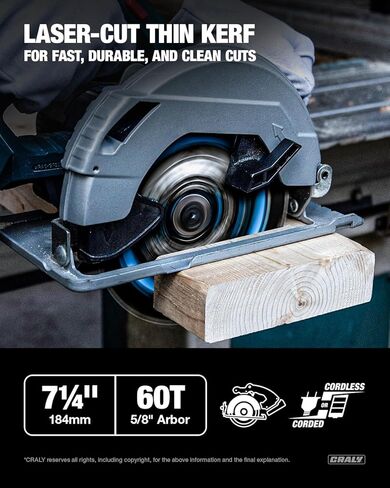 CRALY 6-1/2 Inch 60 Teeth Ultra Fine Finish Wood Cutting Circular Saw Blade, 5/8 Inch Arbor, Carbide Tipped, Thin Kerf, Black Ice Coating, for Plywood, MDF, OSB, Laminated, 2-Pack(C0660FF-2) in Saudi Arabia