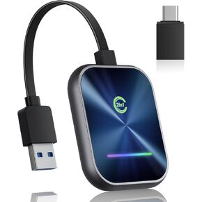 2 in 1 Wireless CarPlay Android Auto Adapter for Vehicle Receivers and Head Units, Converts Wired CarPlay to Wireless, Plug and Play, Compatible Car Amplifiers, Multi-User Seamless Connection
