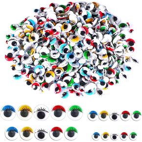 UPINS 1000pcs Wiggle Eyes with Eyelashes Self Adhesive Googly Eyes for DIY Craft 6mm 8mm 10mm 12mm Mixed Packaging and Multi Assorted Colors in Kuwait