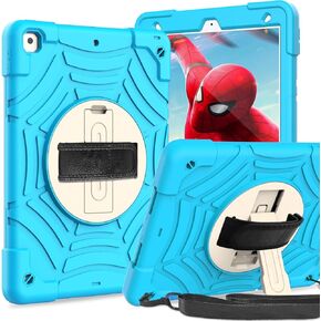حافظة AVAWO iPad الجيل التاسع/الثامن/السابع، حافظة iPad 10.2 (2021/2020/2019)، [فيلم زجاجي مقسى] [حزام الكتف] [مسند دوار] حافظة واقية للأطفال مقاومة للصدمات لجهاز iPad 10.2 بوصة 9/8/7، أحمر