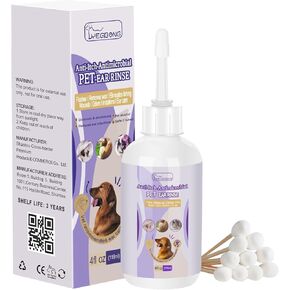 Dog Ear Cleaner - Dog Ear Inflammation Therapy Can Itch Relief, Soothe Ear Inflammation, Removes Wax, Odor, with 10 Cotton Swabs, 4 Fl oz