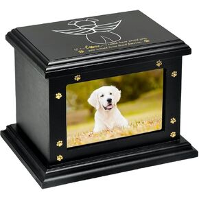 Pet Memorial Urns for Dogs or Cats Ashes - Custom Wooden Keepsake Urn Box with Photo Frame for Pet Memorial Keepsake, Box Pet Cremation Urn, Sympathy Gift for a Pet (Black)