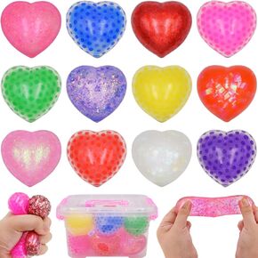 12 Pack Valentines Hearts Stress Balls Squishy Toys Squeeze Ball Toys for Birthday School Classroom Valentines Day Card Prizes Party Favors Gifts