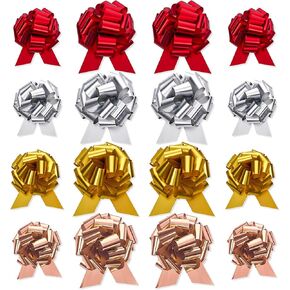 UNIQOOO 24Pcs 12 Color Easter Gift Wrap Pull Bows, Large 6 Inch Assorted Gift Pull Bows for Gift Basket, Gift Bag Box Wrapping Décor, Valentines Day, Birthday, Anniversary, Wedding, Florist Packaging