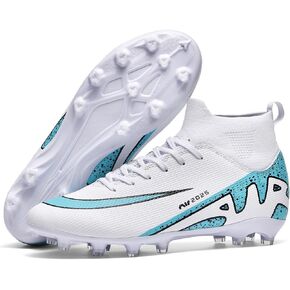 XJIODF Men's Soccer Shoes High-Tops Lace-Up Non-Slip Spikes Indoor Football Futsal TF Turf Cleats