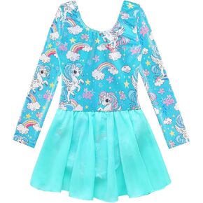 EQSJIU Longsleeve Ballet Leotard with Tutu Skirt for Girls Dance Gymnastics Toddlers Sparkly Snowflake Party Dress Kids in Saudi Arabia