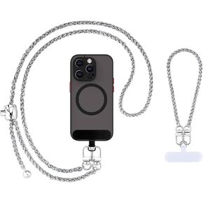 Phone Charm, Cell Phone Wrist Strap for Women, 2 × Leather Phone Strap, 2× Pads, Detachable Cellphone Lanyard with Tether Tab, Compatible with Most Smartphones(Black)